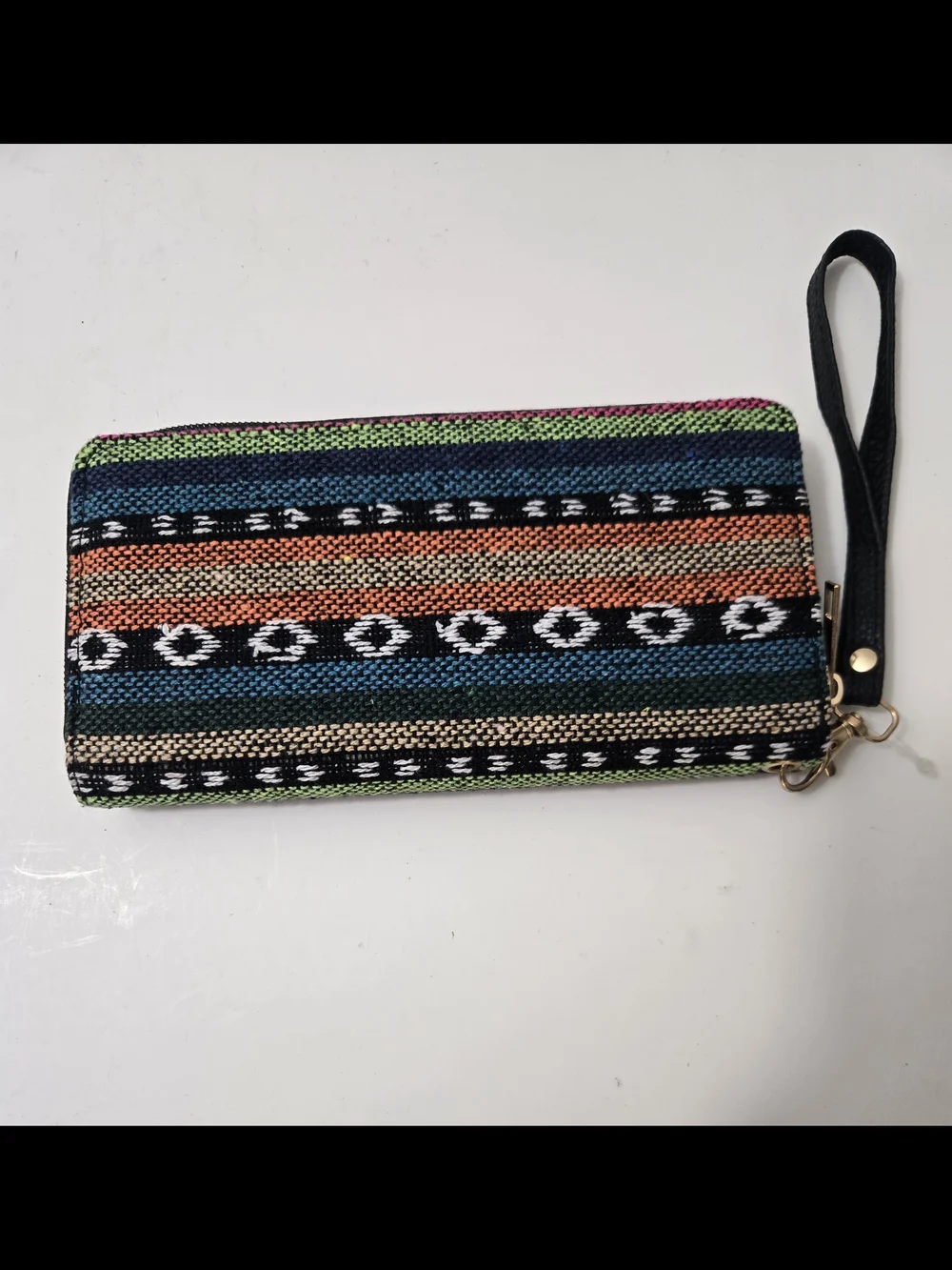 Woven Boho Striped Wristlet Zip Around Wallet Multicolor Geometric Textile